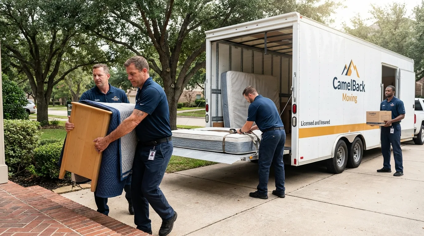 Crew loading residential truck for cross-state move from Sharon Hill, PA